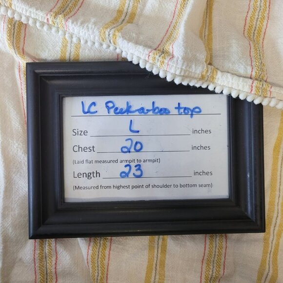 LC Lauren Conrad Cold Shoulder Peek a Boo Yellow Vertical Stripe Womens Large - Picture 7 of 10